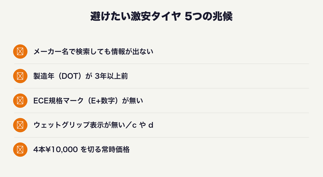 避けたい激安タイヤ5つの兆候