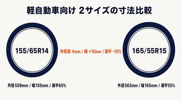 軽自動車向け2サイズの寸法比較