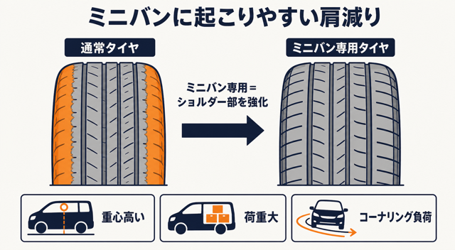 ミニバンに起こりやすい肩減り